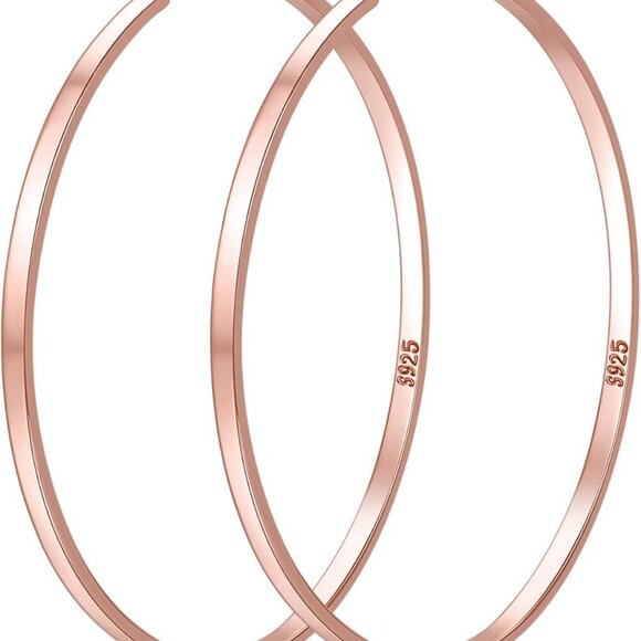 Sterling Silver Hoop Earrings Large Rose Gold Lightweight Big Hoops for Women - Picture 1 of 6